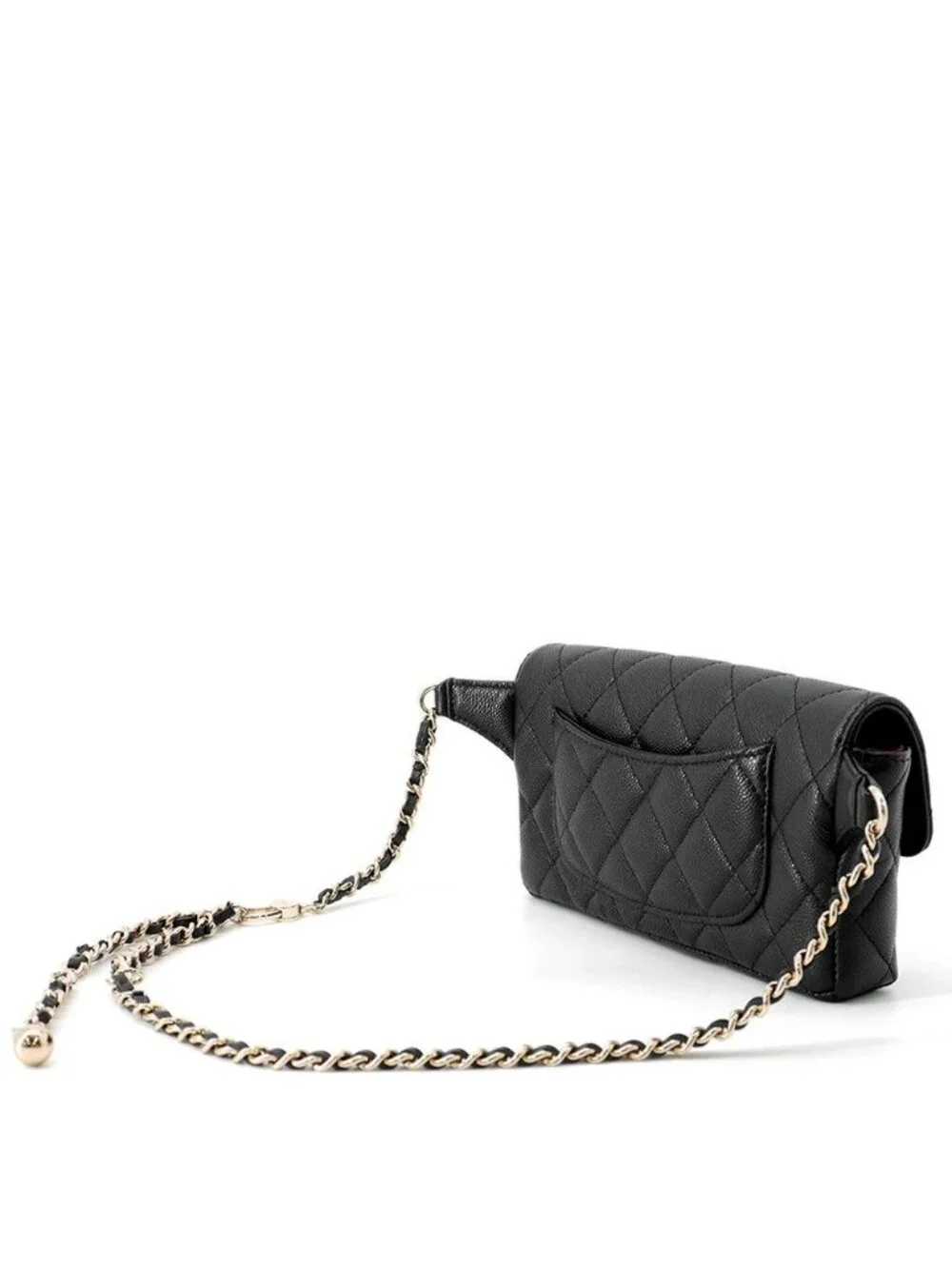 Chanel Belt Bag CC Logo Quilted Chain Caviar Leather Black